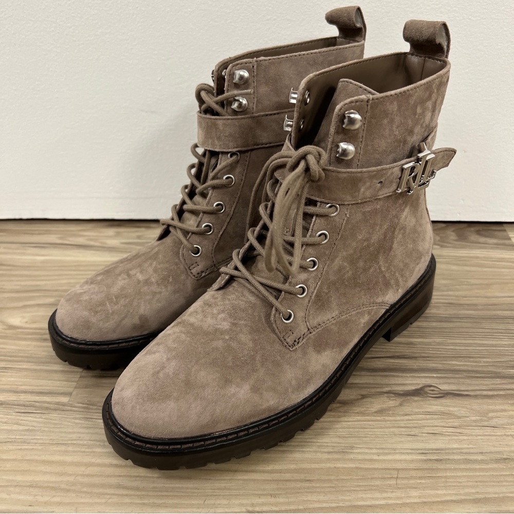 Lauren Ralph Lauren Elridge Light Brown / Gray Suede Boots Women's Size 5.5 $250